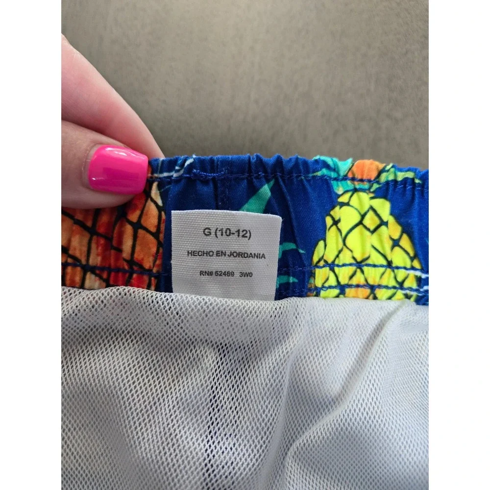 Wonder Nation Boys Pineapple Swim Trunks Blue Neon Multi Color Size L 10-12